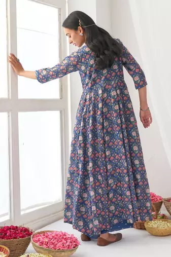Blue peony kurta set