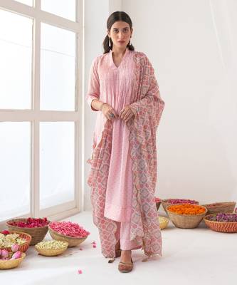 Powder pink peony kurta set 1