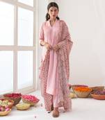 Powder pink peony kurta set