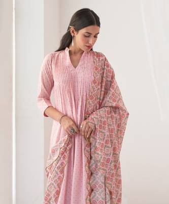 Powder pink peony kurta set 2