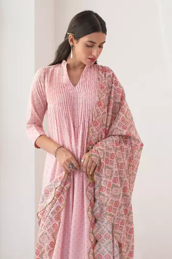 Powder pink peony kurta set