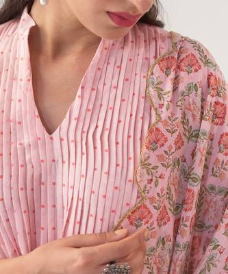 Powder pink peony kurta set 3