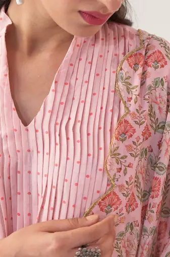 Powder pink peony kurta set