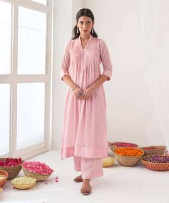 Powder pink peony kurta set 4