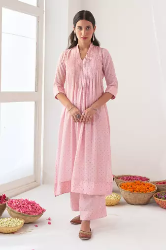 Powder pink peony kurta set