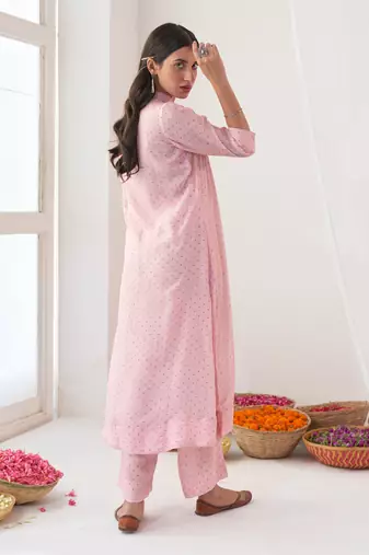 Powder pink peony kurta set