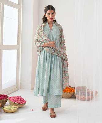 Aqua peony kurta set 1