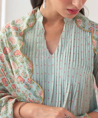 Aqua peony kurta set 2