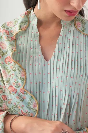Aqua peony kurta set