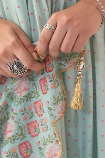 Aqua peony kurta set