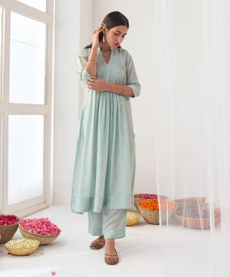 Aqua peony kurta set 4