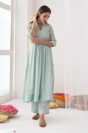 Aqua peony kurta set