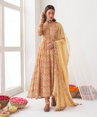 Yellow peony anarkali set 1
