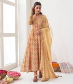 Yellow peony anarkali set