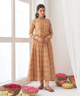 Yellow peony anarkali set 2