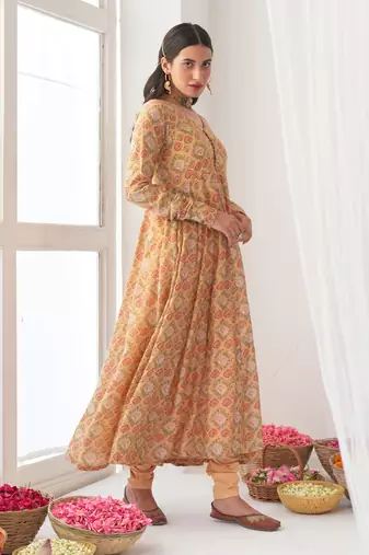 Yellow peony anarkali set