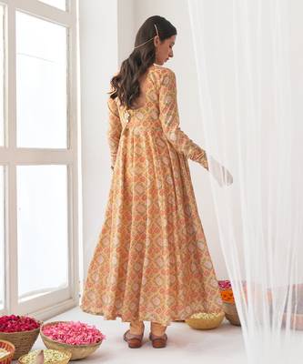 Yellow peony anarkali set 4