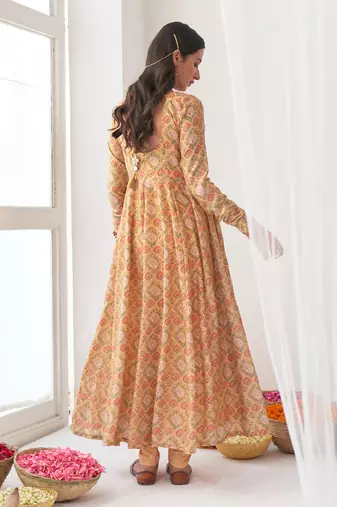 Yellow peony anarkali set