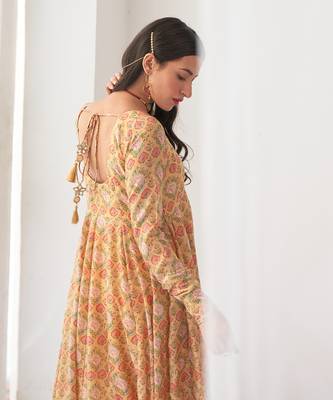 Yellow peony anarkali set 5