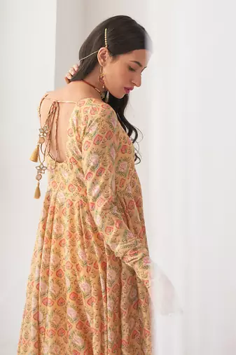 Yellow peony anarkali set