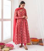 Hot pink peony anarkali set