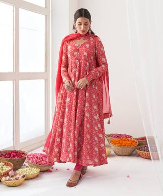 Hot pink peony anarkali set 2