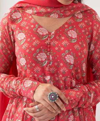 Hot pink peony anarkali set 3