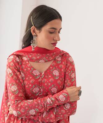 Hot pink peony anarkali set 4