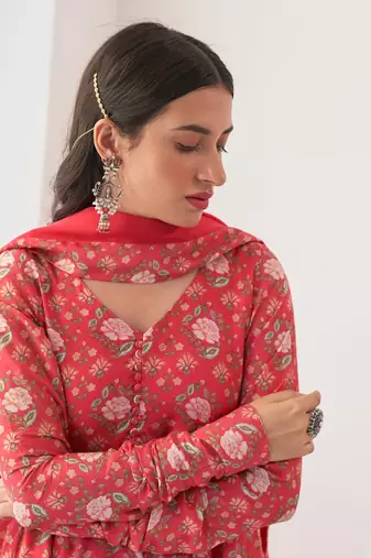 Hot pink peony anarkali set