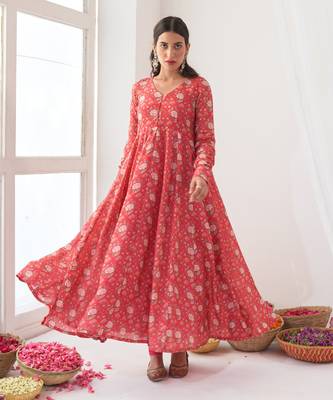 Hot pink peony anarkali set 5