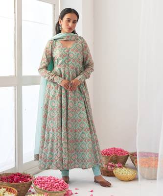 Aqua peony anarkali set 1