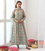 Aqua peony anarkali set