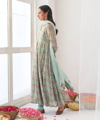 Aqua peony anarkali set 2