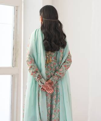 Aqua peony anarkali set 3