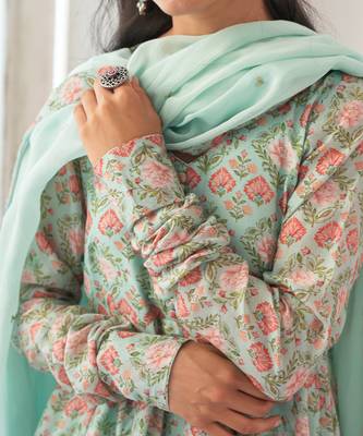 Aqua peony anarkali set 4