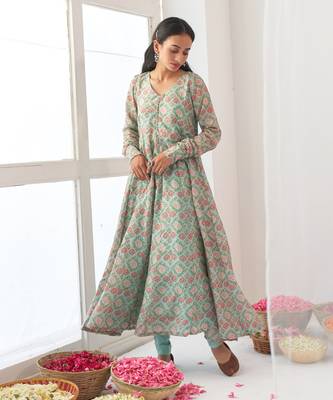 Aqua peony anarkali set 5