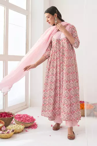 Peony embroidered anarkali set