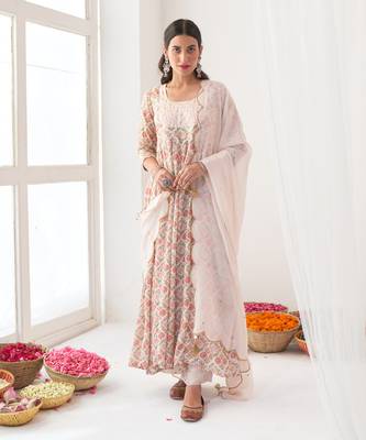 Ivory peony embroidered anarkali set 1