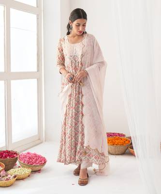 Ivory peony embroidered anarkali set 2