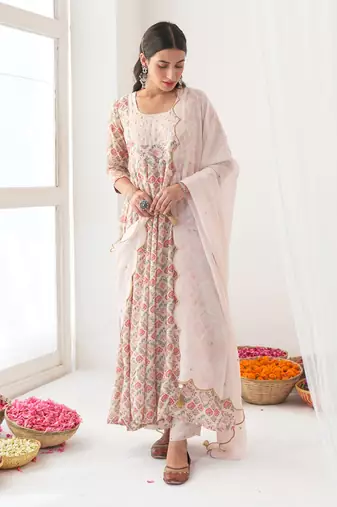 Ivory peony embroidered anarkali set