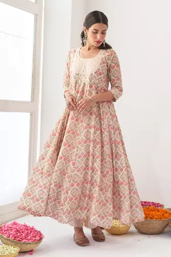 Ivory peony embroidered anarkali set