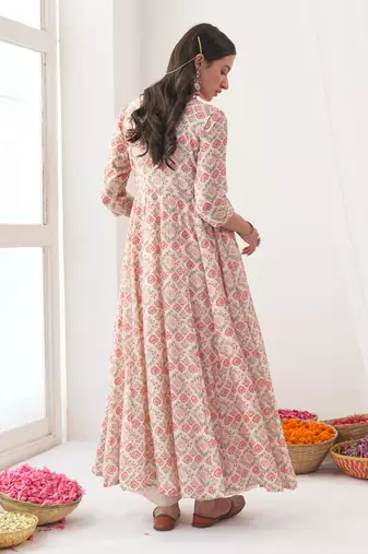 Ivory peony embroidered anarkali set