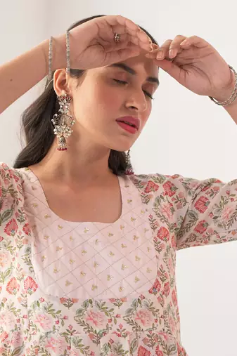 Ivory peony embroidered anarkali set