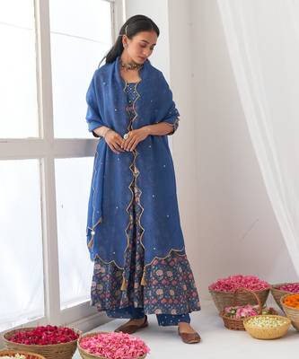 Blue peony embroidered anarkali set 1