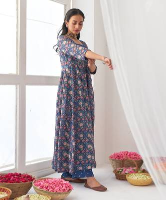 Blue peony embroidered anarkali set 4