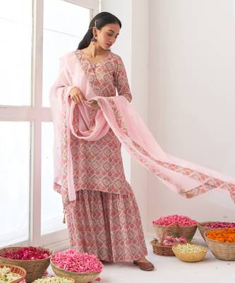 Powder pink peony sharara set 1