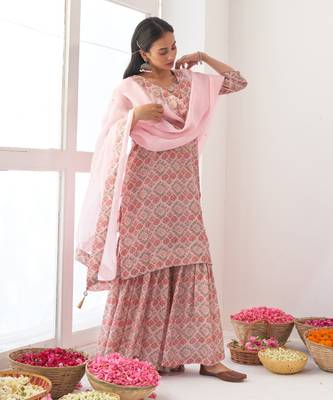Powder pink peony sharara set 2