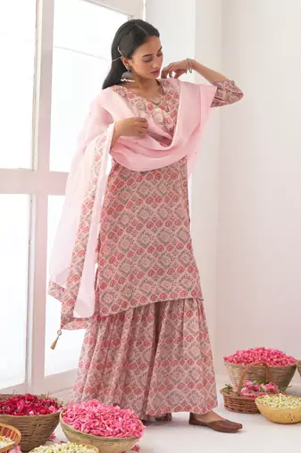 Powder pink peony sharara set