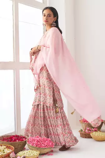 Powder pink peony sharara set