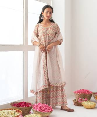 Ivory peony sharara set 1